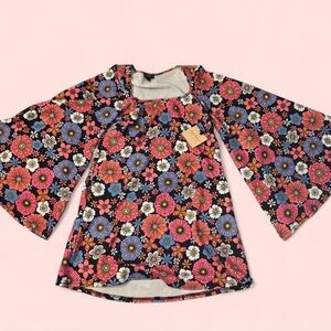 Unique Vintage Floral Mini Dress - Black, Pink, Blue